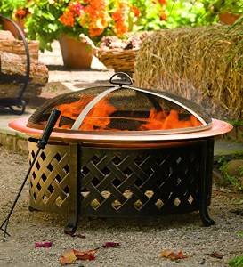 Plow & Hearth Lattice Side Fire Pit With Fire Bowl – Copper-Finished Steel Bowl and Pained Metal Lattice Frame… photo